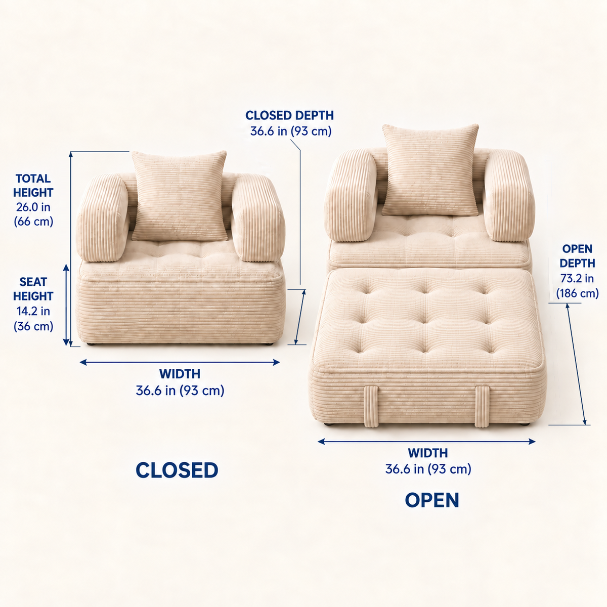 Amityra Foldable Cloud Sofa Bed — canonical-dimensions